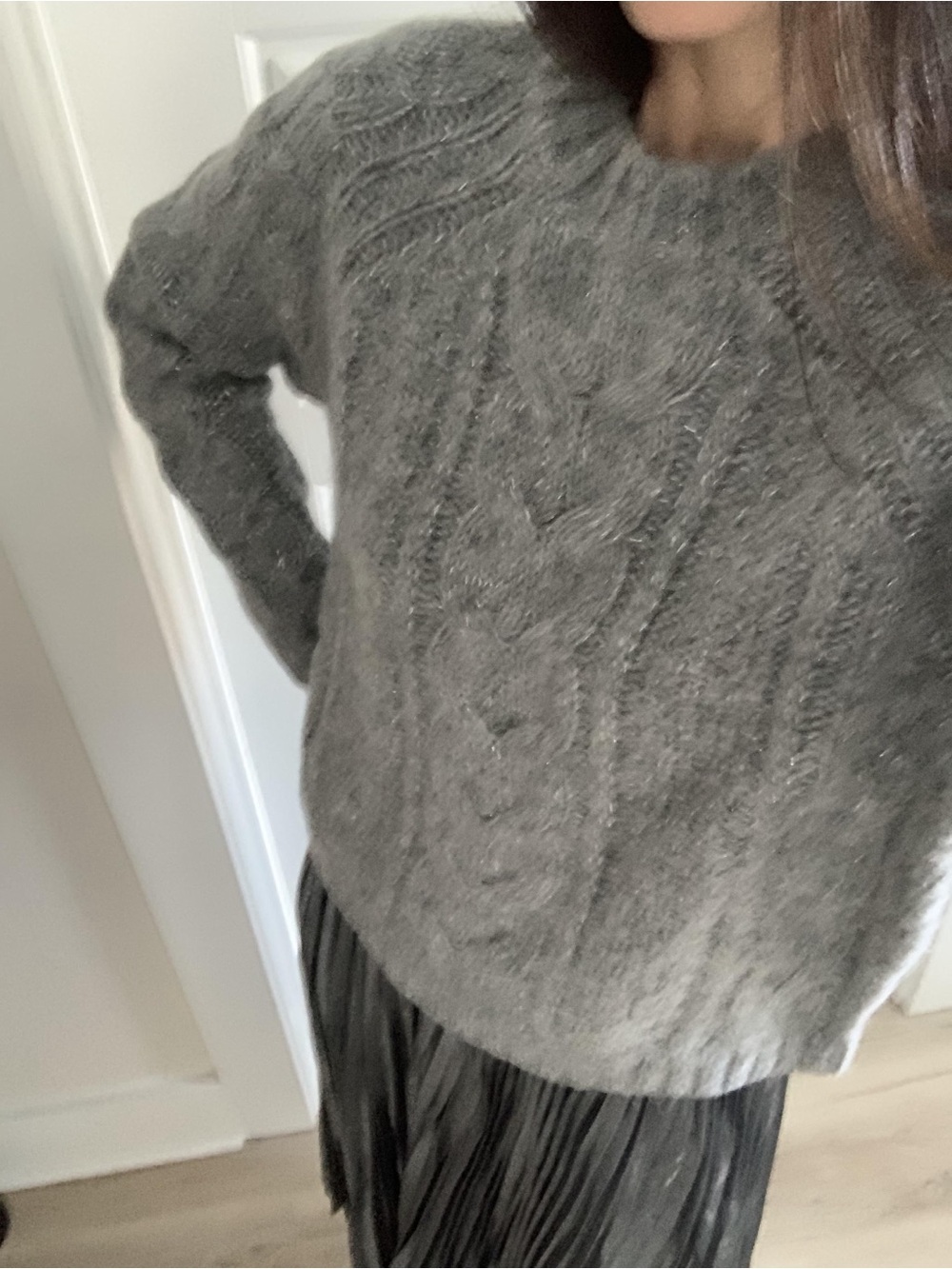 Women's J. Crew Metallic Cable Knit Wool Alpaca Blend Sweater L Gray Chunky Knit